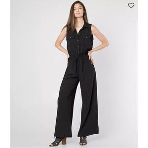 BeBop Solid Wide Leg‎ Jumpsuit Romper Womens Size XL Black Elastic Waist